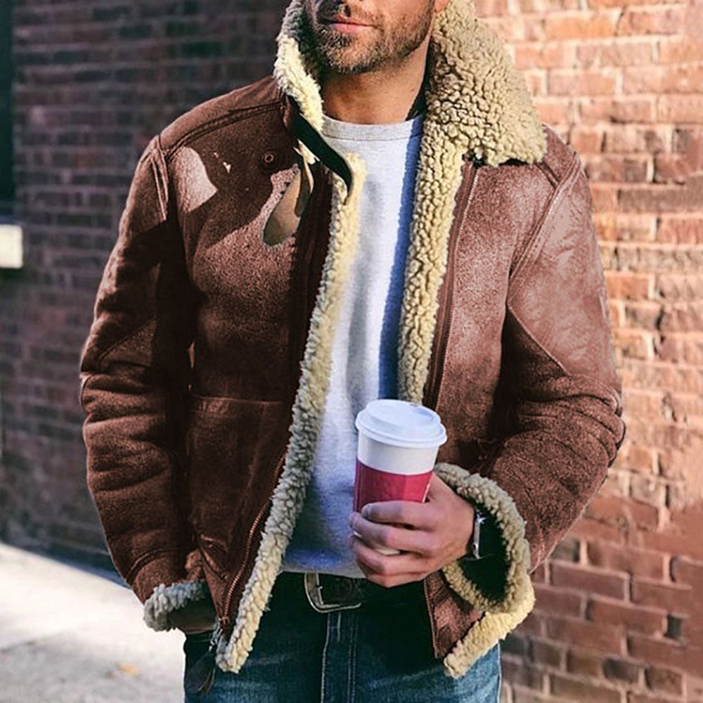 Herren Kurzjacke im Vintage-Shearling-Style mit Reißverschluss und Teddyfutter Echoarchiv