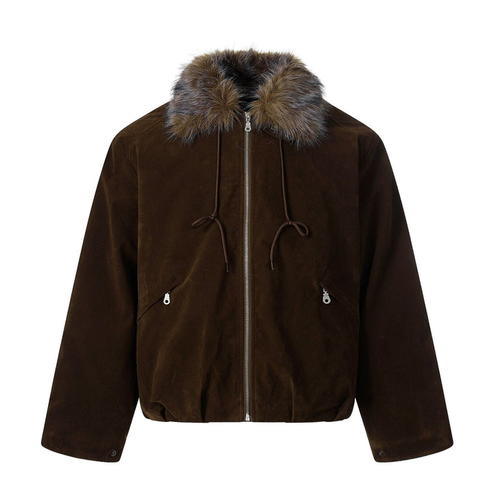 Herren Wildleder‑Bomberjacke mit abnehmbarem Faux‑Fur‑Kragen und Tunnelzug Echoarchiv
