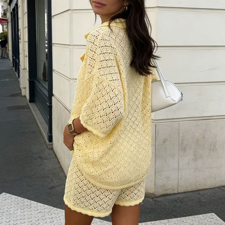 Damen luftige Strickbluse mit durchbrochenem Design und weitem Schnitt Echo Archiv