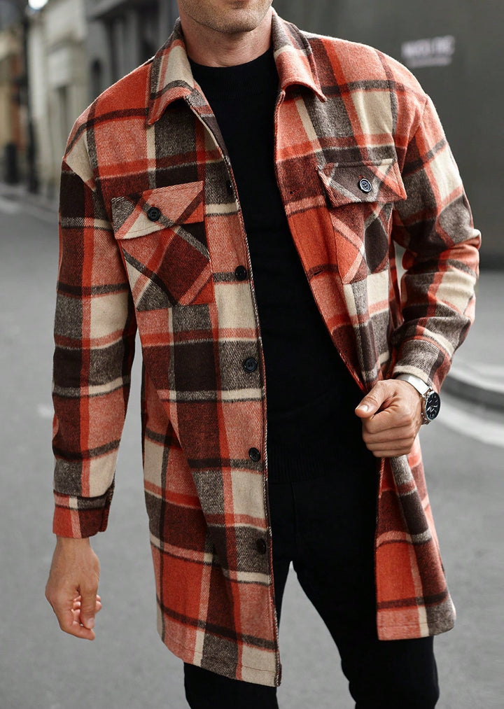 Herren karierte Flanelljacke mit knöpfbaren Taschen und modernem Schnitt Echoarchiv