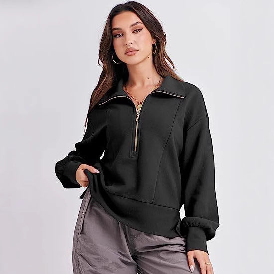 Damen Halb-Zip Kragen Entspannt Sweatshirt Pullover mit Rippbund und -manschetten Echoarchiv