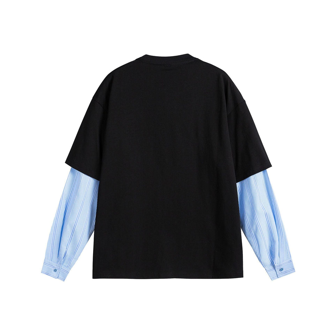 Damen Lagenlook T-Shirt mit eingearbeiteten Hemdärmeln und oversized Print Echoarchiv