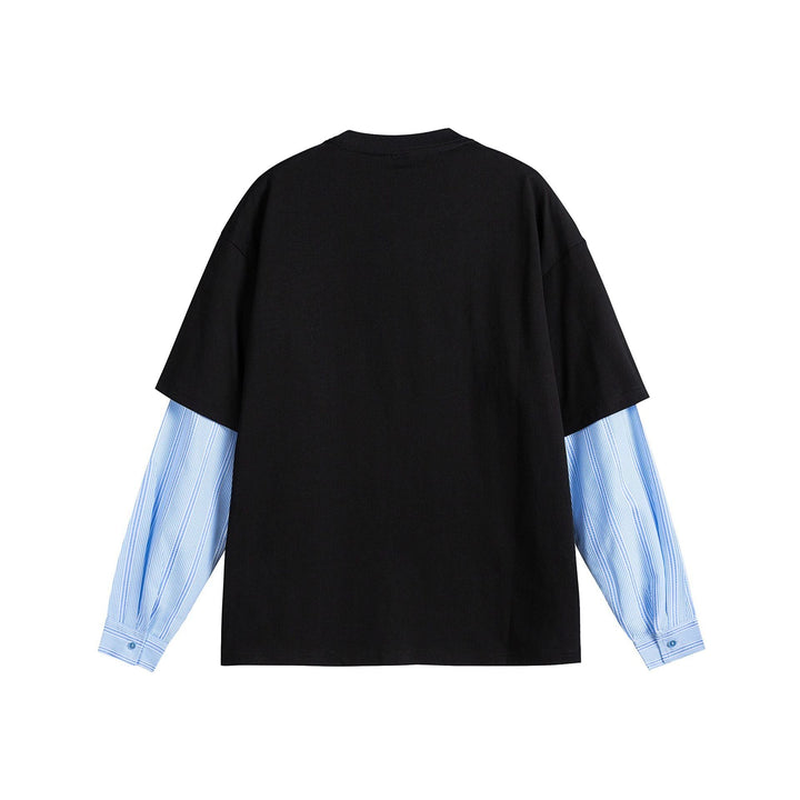Damen Lagenlook T-Shirt mit eingearbeiteten Hemdärmeln und oversized Print Echoarchiv