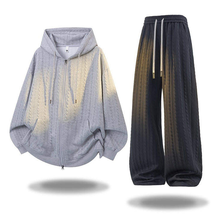 Damen Gehäkeltes Cable-Knit Lounge-Set mit Kapuzen‑Zipjacke & Palazzo‑Hose Echoarchiv