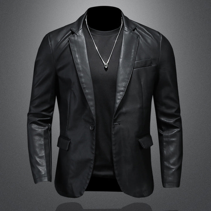 Herren Lederblazer im Slim-Fit mit Reverskragen und kontrastierenden Ledereinsätzen – Tianoro