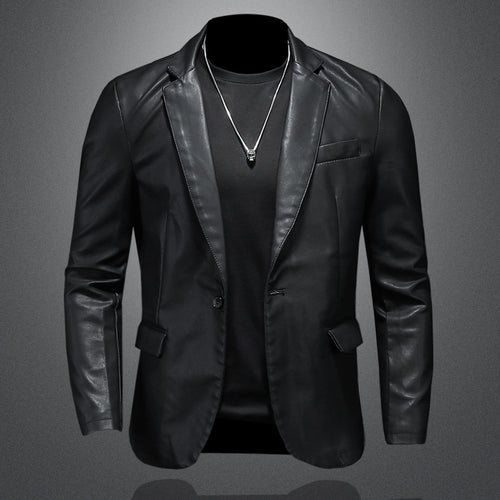 Herren Lederblazer im Slim-Fit mit Reverskragen und kontrastierenden Ledereinsätzen – Tianoro