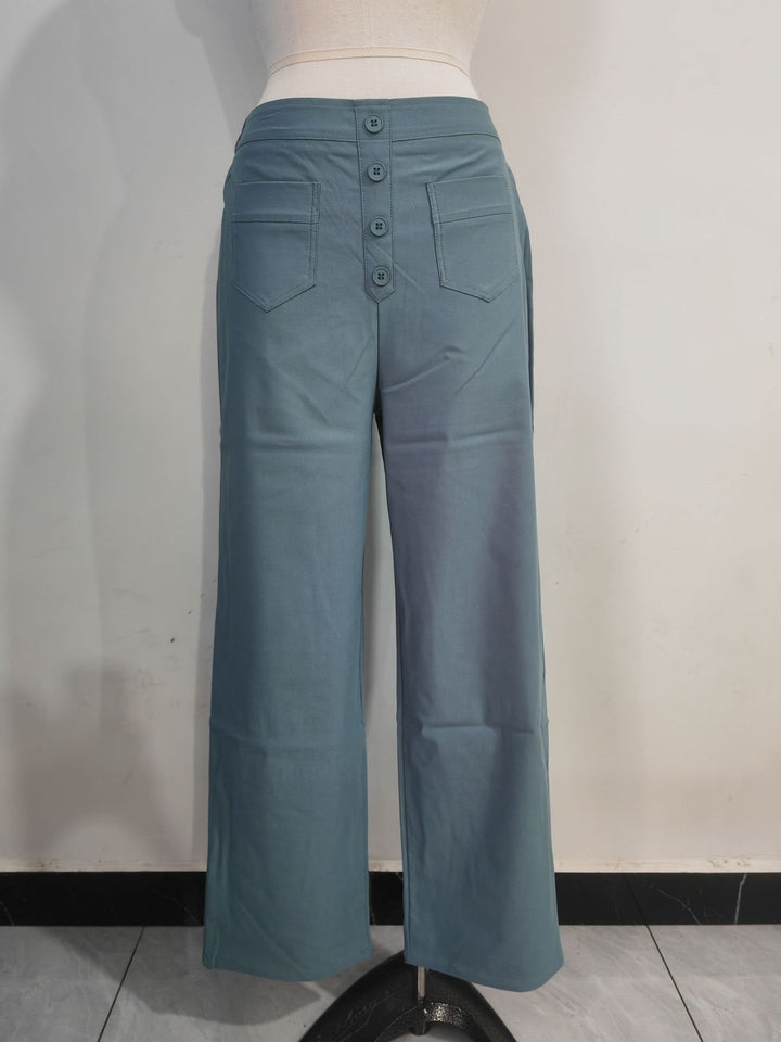 Damen Hochtaillierte weite Hose mit Knopfleiste und aufgesetzten Taschen Echo Archiv