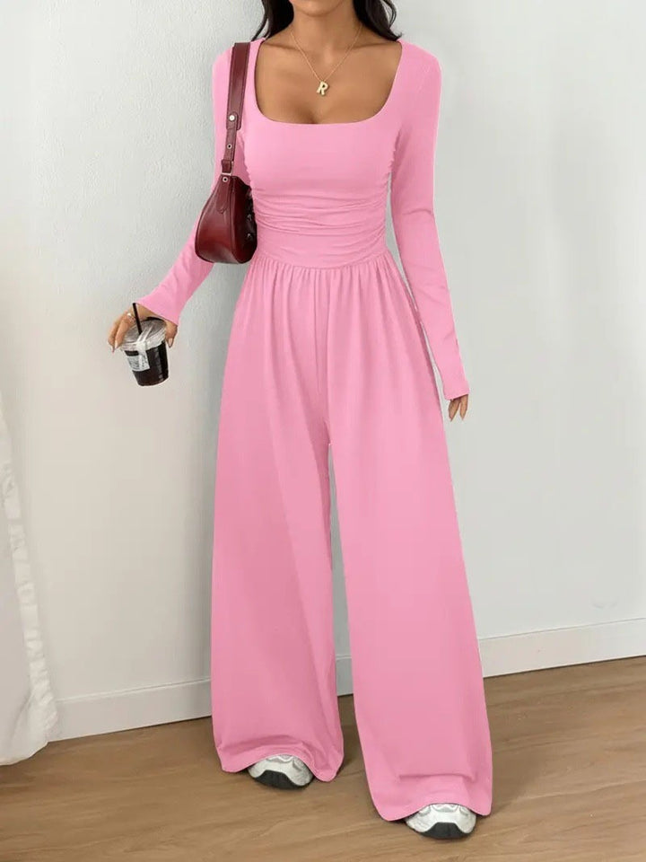 Damen Jumpsuit mit weitem Bein, eckigem Ausschnitt und geraffter Taillenpartie Echoarchiv