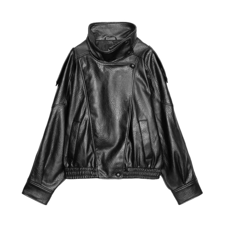 Damen Modische Lederjacke mit hohem Kragen