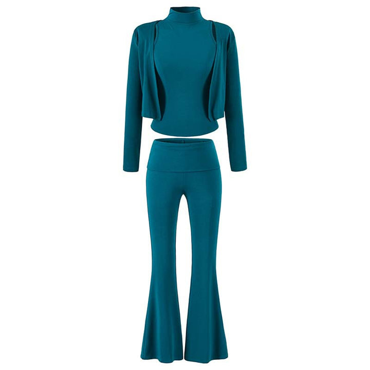 Damen Loungewear-Set mit Bolero, Rollkragen-Croptop und ausgestellter Schlaghose Echoarchiv