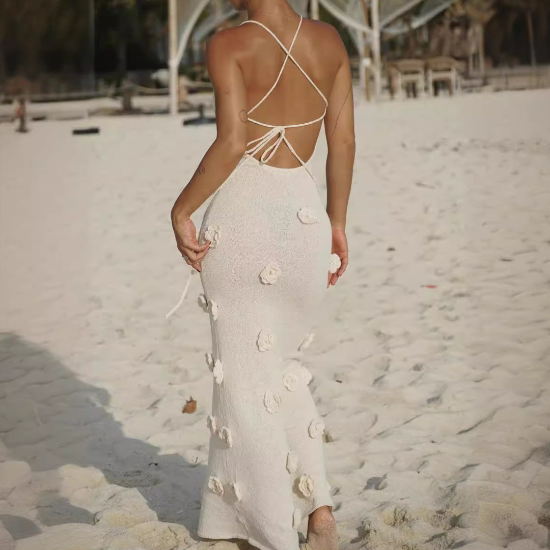 Damen elegantes glitzerndes Maxikleid mit floralen Applikationen Echo Archiv
