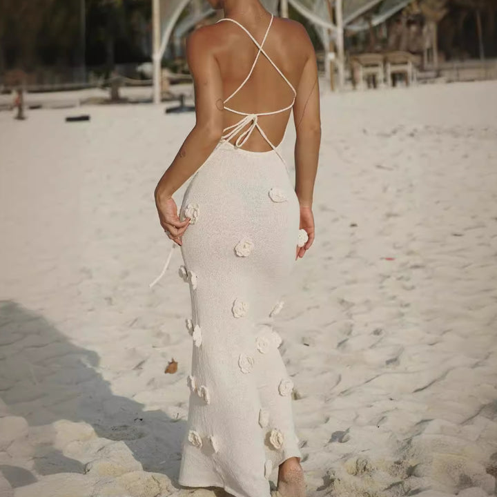 Damen elegantes glitzerndes Maxikleid mit floralen Applikationen Echo Archiv