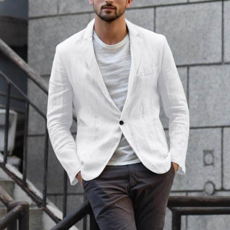 Herren eleganter Leinen-Blazer mit modernem Schnitt und Taschen Echoarchiv