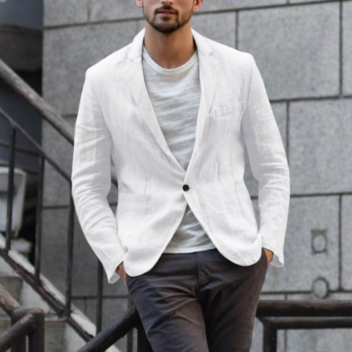 Herren eleganter Leinen-Blazer mit modernem Schnitt und Taschen Echoarchiv