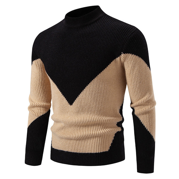 Herren nan gerippter Feinstrickpullover mit Stehkragen und kontrast-Blockdesign Echo Archiv