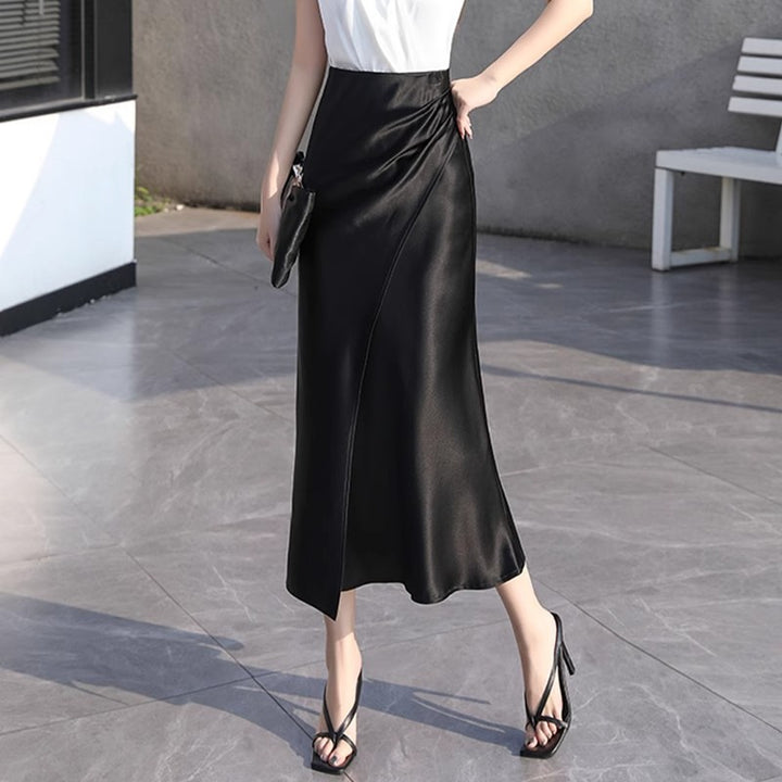 Damen Eleganter Satin-Midi-Rock Echoarchiv