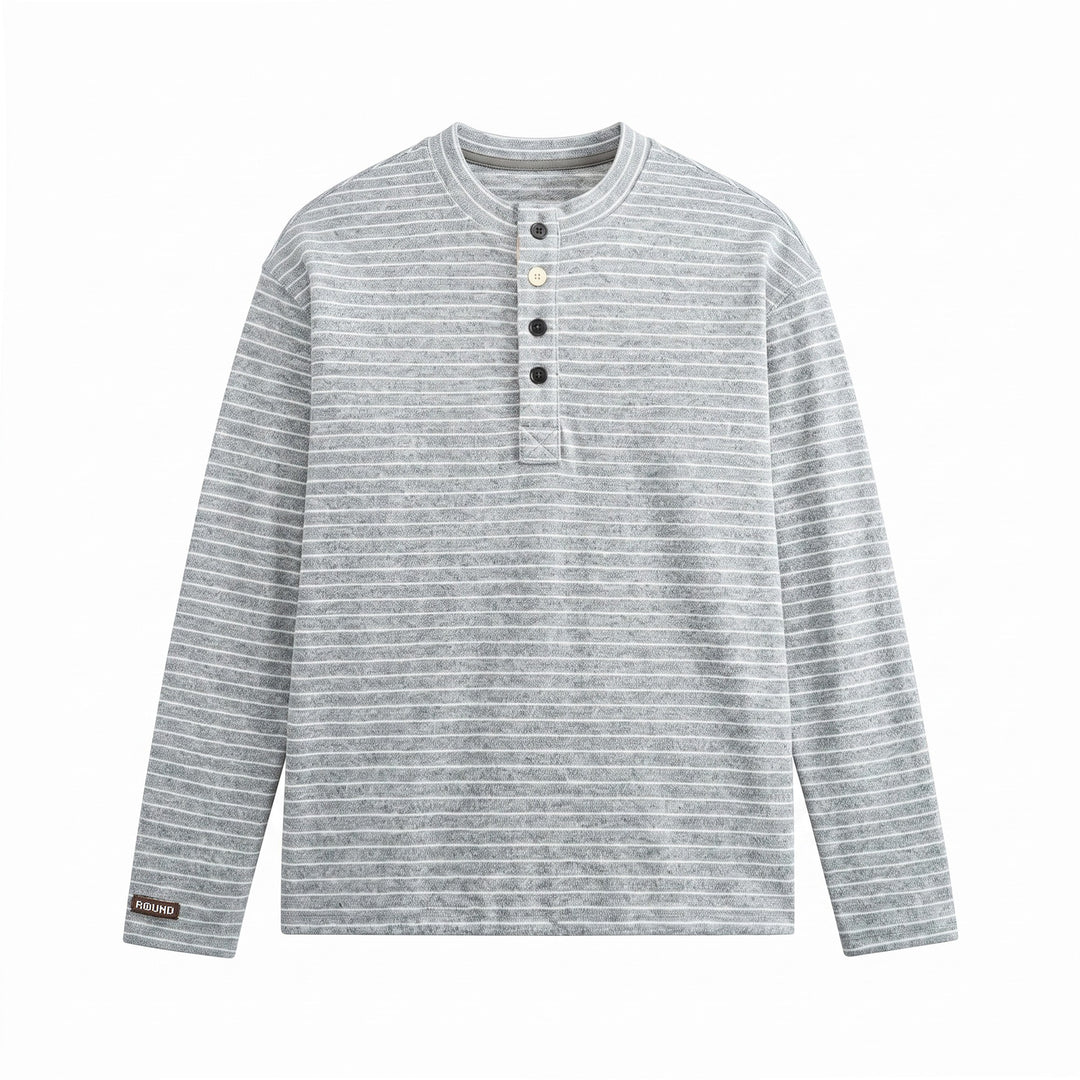 Herren Feinstrick-Henleyshirt mit kurzem Knopfleiste und horizontalem Streifenmuster Echoarchiv