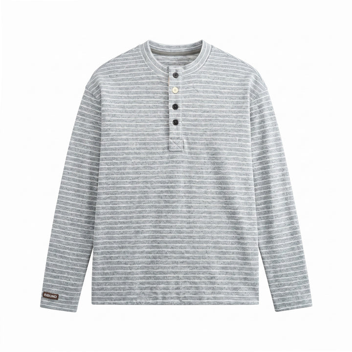 Herren Langärmeliges Henley-Shirt aus Feinstrick mit Streifenstruktur Echoarchiv