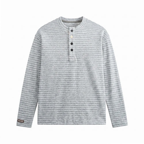 Herren Langärmeliges Henley-Shirt aus Feinstrick mit Streifenstruktur Echoarchiv