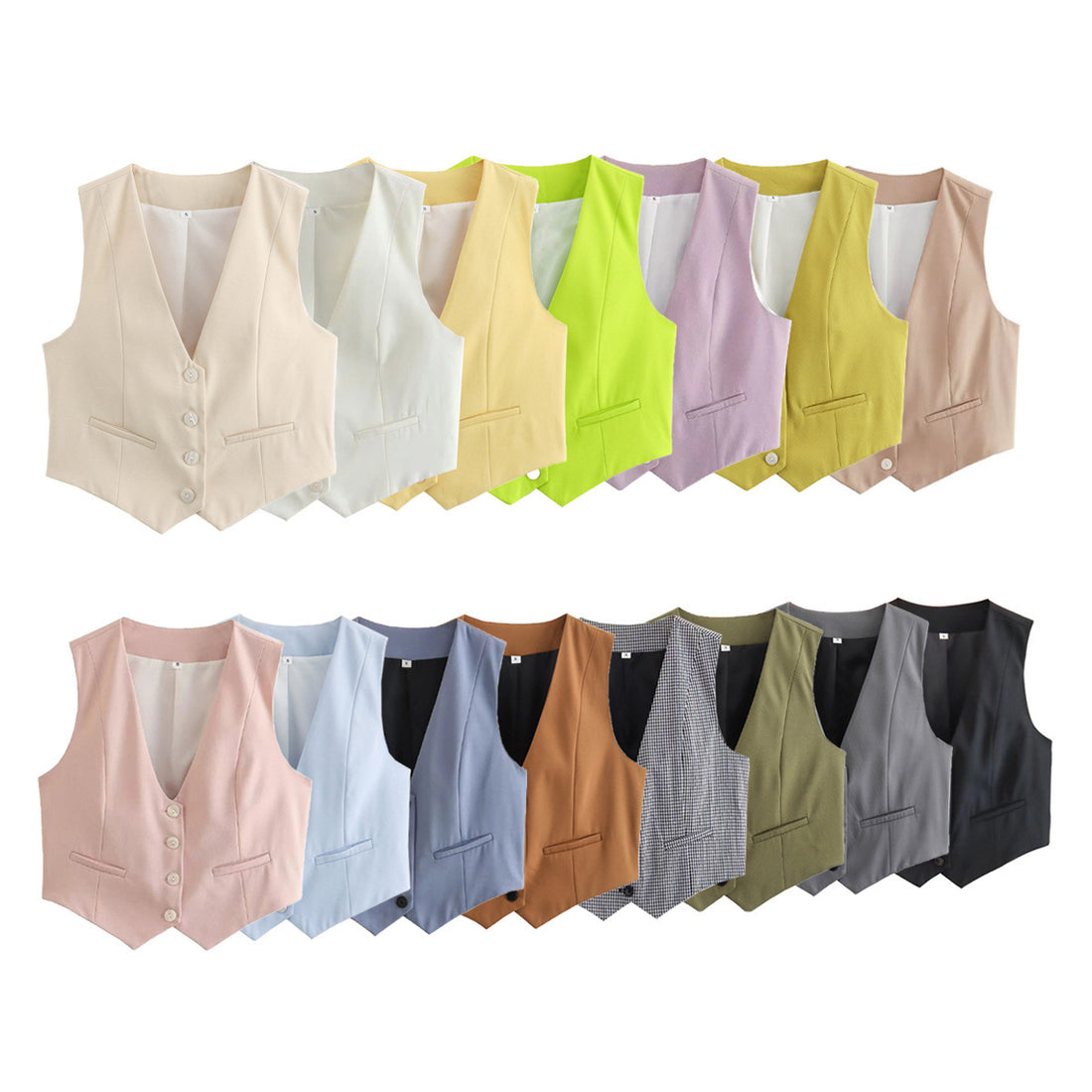 Damen elegante taillierte Business-Weste mit spitzem Saum, V-Ausschnitt und Leistentaschen – Célinea