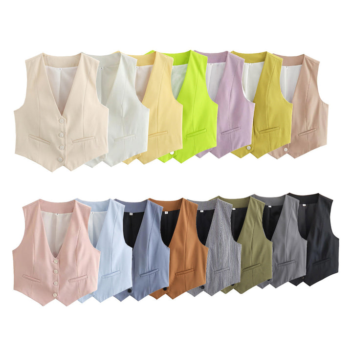 Damen nan elegante taillierte Business-Weste mit spitzem Saum, V-Ausschnitt und Leistentaschen Echo Archiv