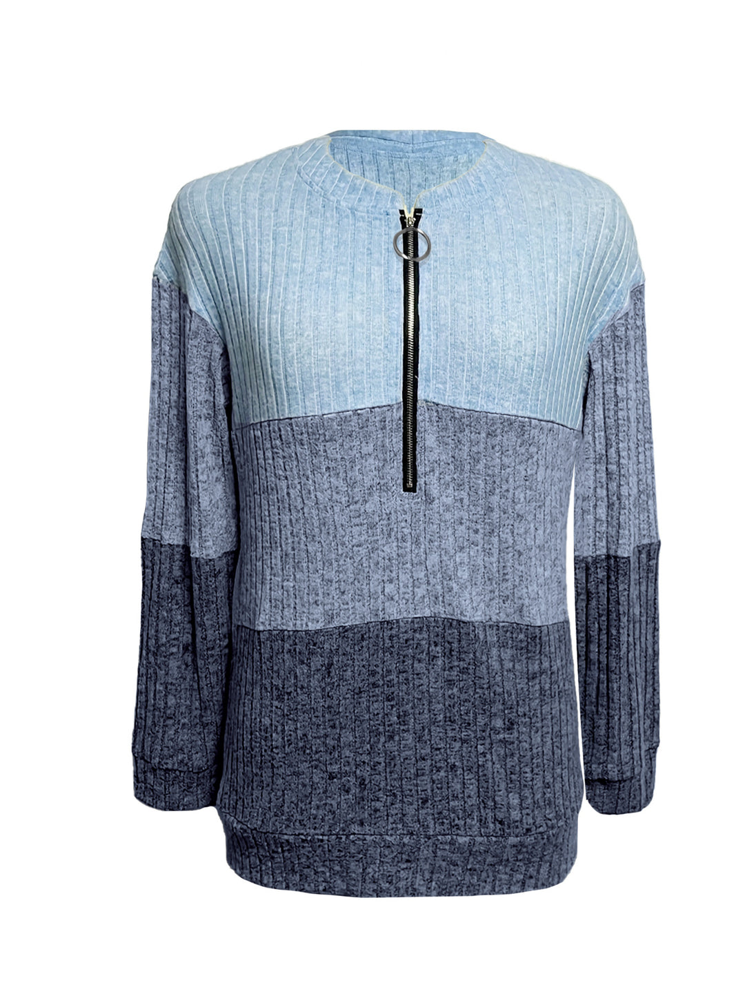 Damen nan gerippter Longpullover mit Ringreißverschluss und Colorblock-Struktur Echo Archiv