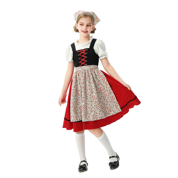 Damen nan traditionelles Kinderdirndl mit Schürze und Kopftuch Echo Archiv