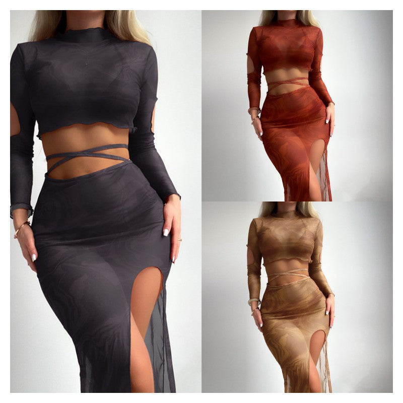 Damen Elegantes und transparentes Zweiteiler-Outfit mit hoch geschnittenem Rock Echo Archiv