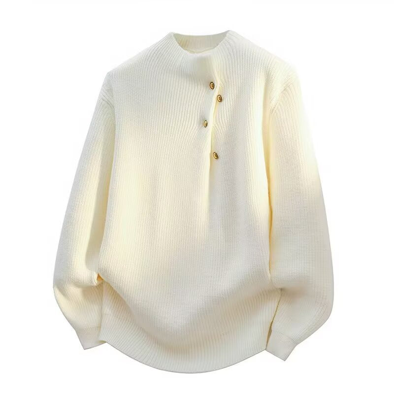 Damen Modischer Stehkragenpullover mit Knopfdetails Echoarchiv