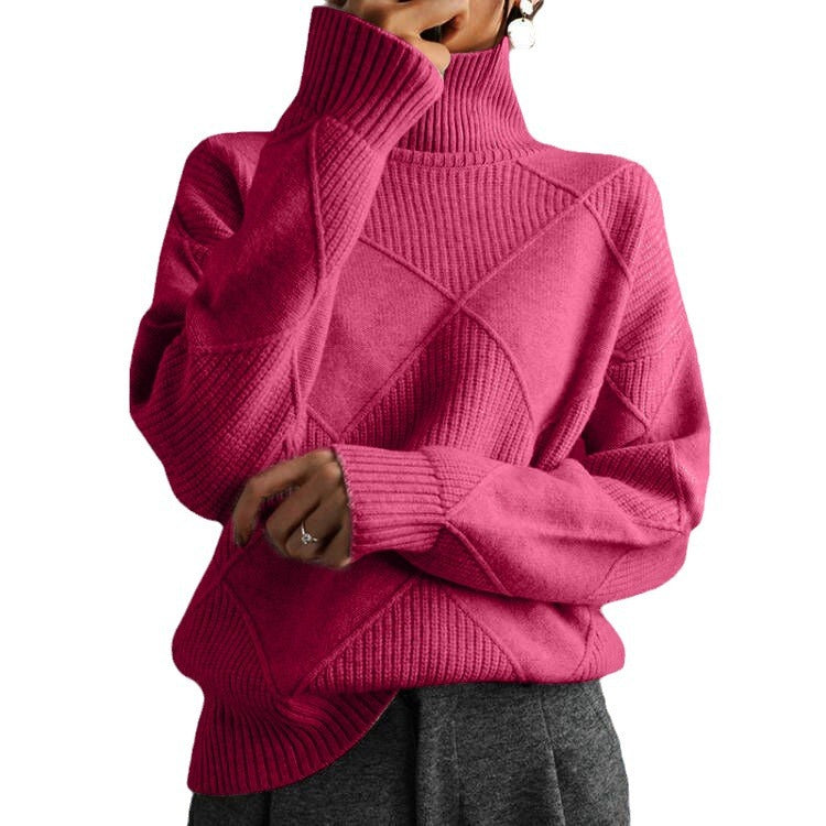 Damen nan weit geschnittener Strickpullover mit hohem Rollkragen und Rautenmuster Echo Archiv