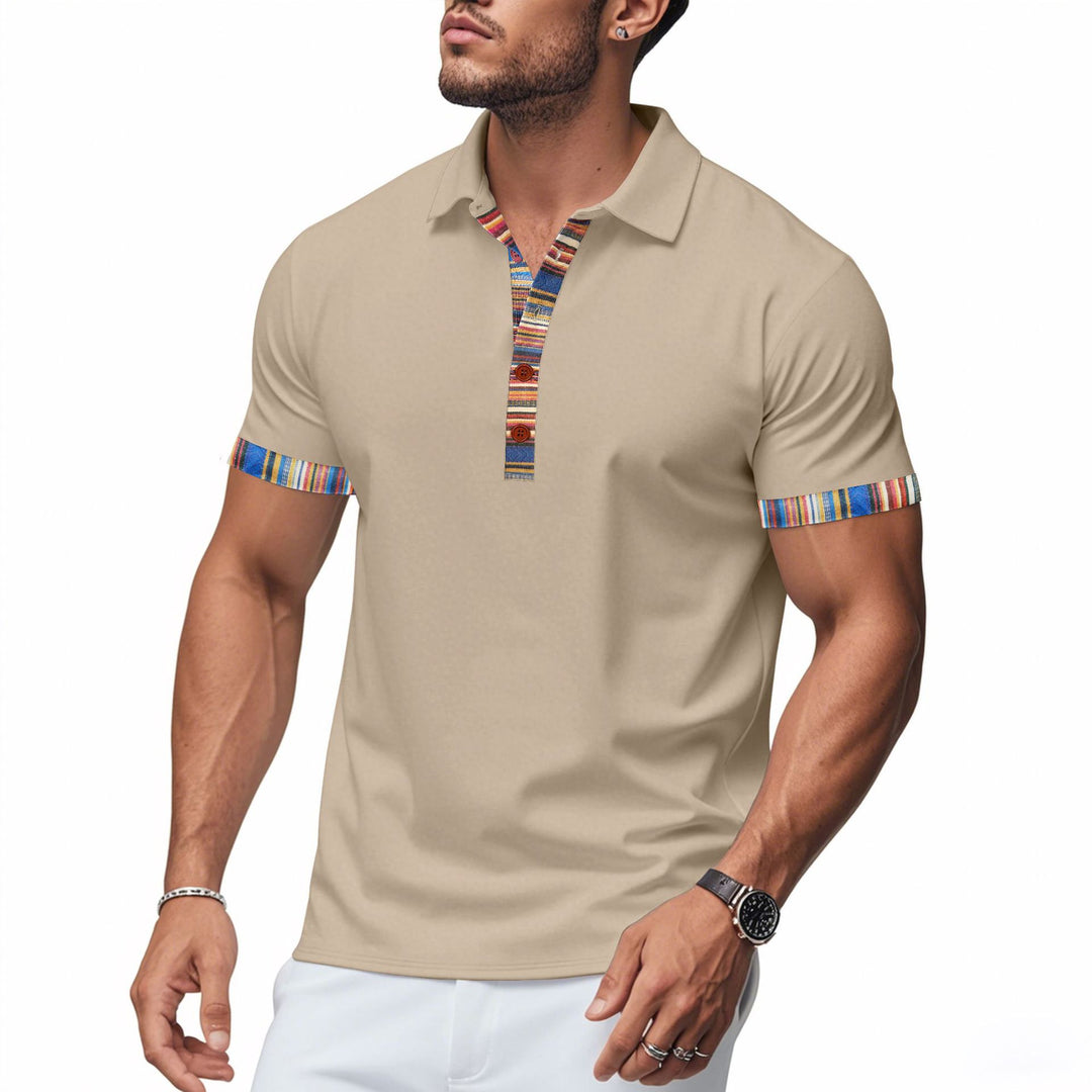 Herren Poloshirt mit modernem V-Ausschnitt und buntem Muster Echoarchiv