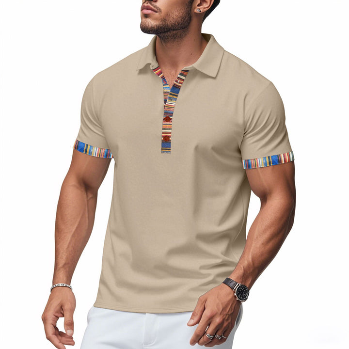 Herren Poloshirt mit modernem V-Ausschnitt und buntem Muster Echoarchiv