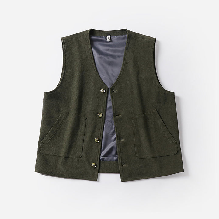 Herren Cordweste mit Satinfutter, V‑Ausschnitt und aufgesetzten Taschen Echoarchiv