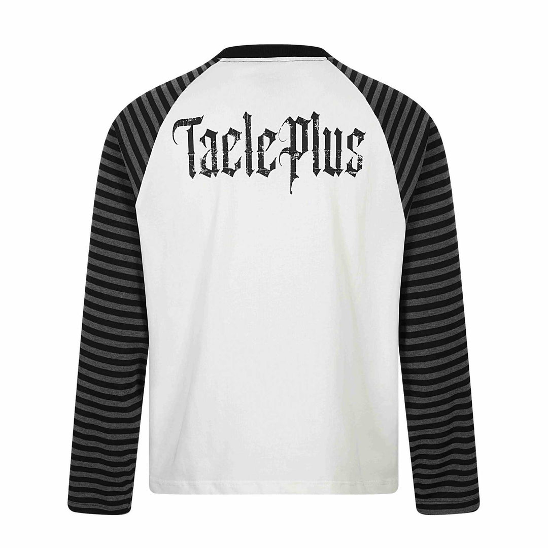 Unisex Langarmshirt im Raglanstil mit Gothic-Print und gestreiften Ärmeln Echoarchiv
