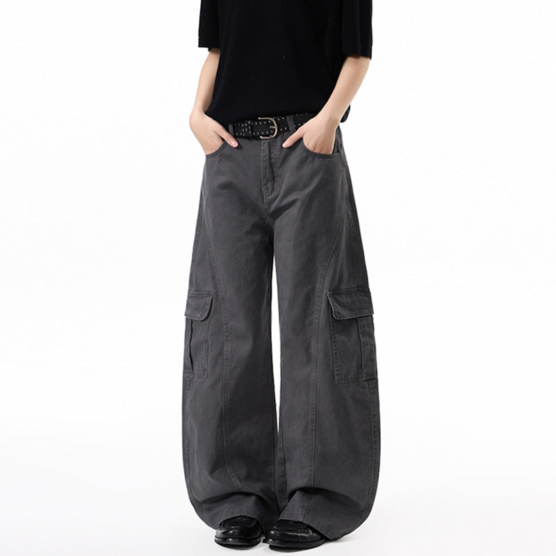 Damen Extraweite Hochtaillierte Cargo-Palazzo-Hose aus Baumwoll-Twill mit Pattentaschen Echo Archiv