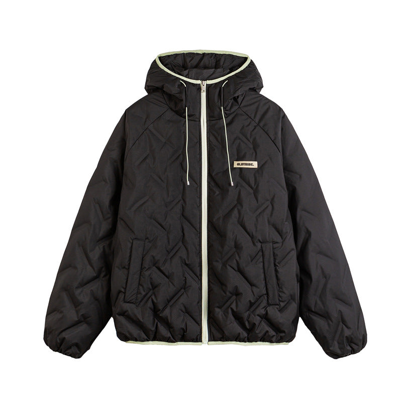 Unisex Wattierte Kapuzenjacke im Boxy-Schnitt mit kontrastkanten und elastischem Saum Echoarchiv