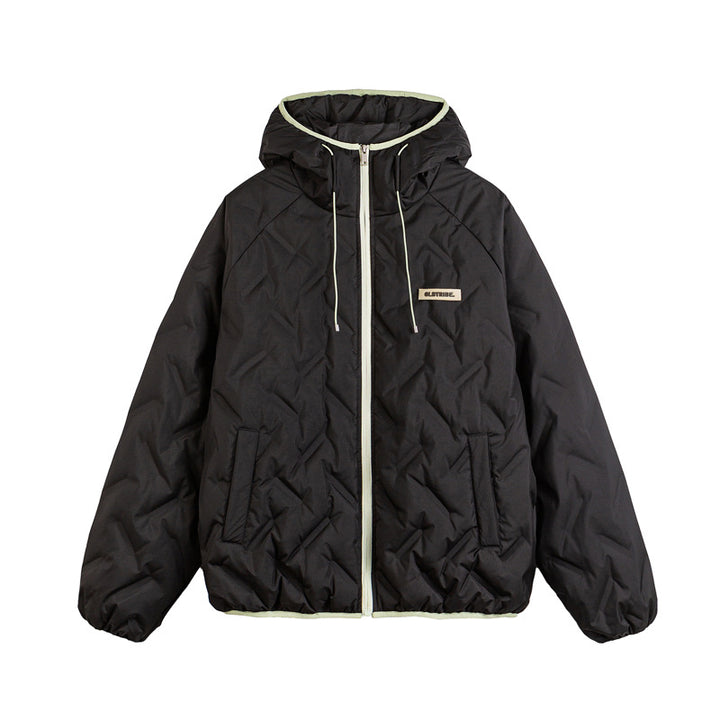 Unisex Wattierte Kapuzenjacke im Boxy-Schnitt mit kontrastkanten und elastischem Saum Echoarchiv