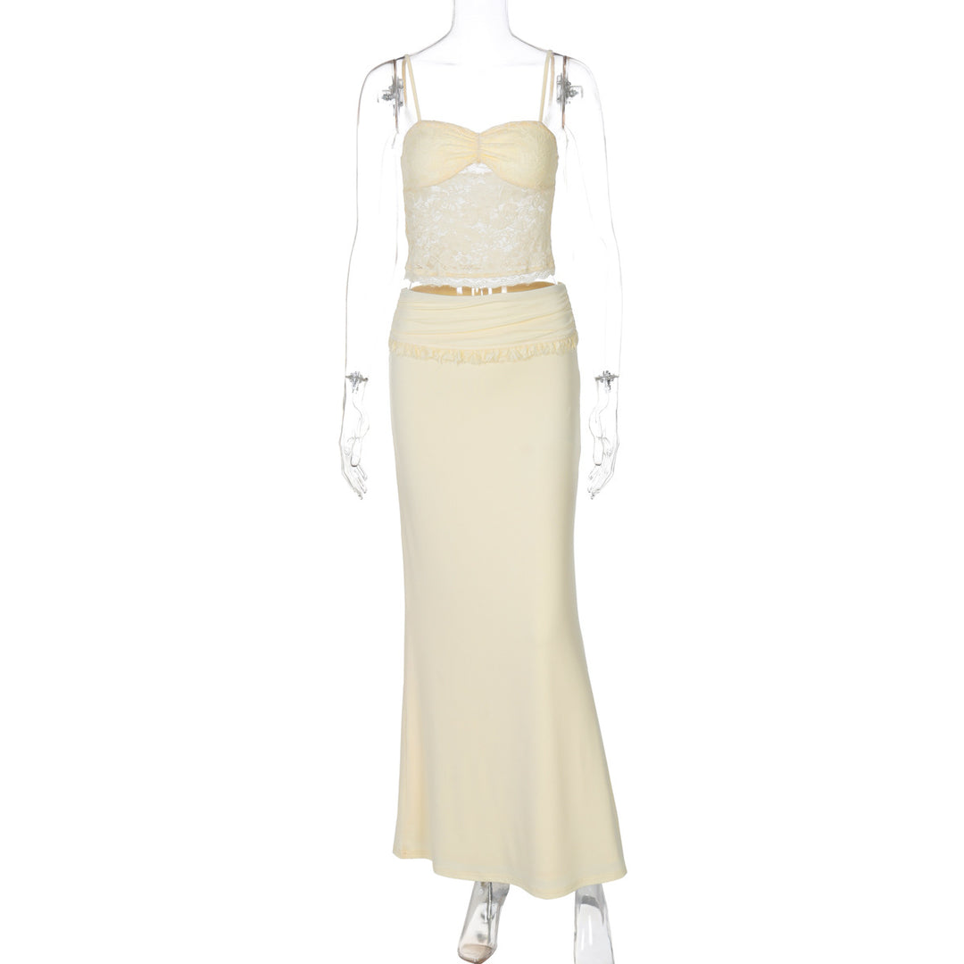 Damen Elegantes zweiteiliges Set mit Spitzenoberteil und schmalem Rock Echo Archiv