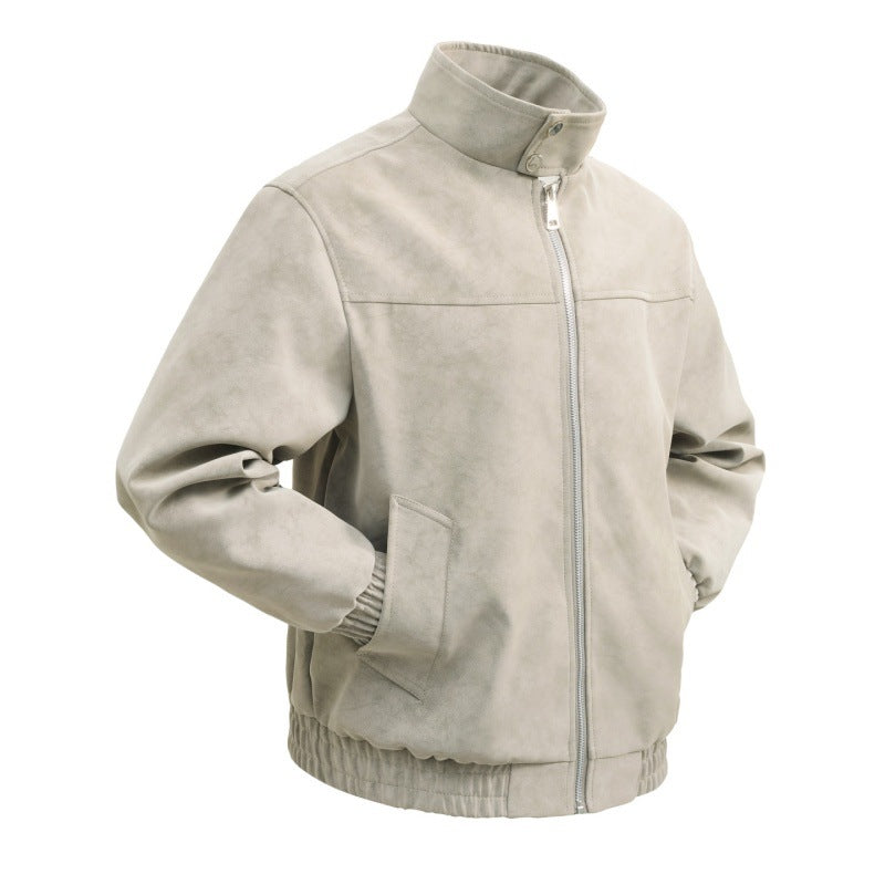 Herren kurz Velours-Imitationsblouson mit hohem Stehkragen, Metallreißverschluss und elastischem Saum – Taviero