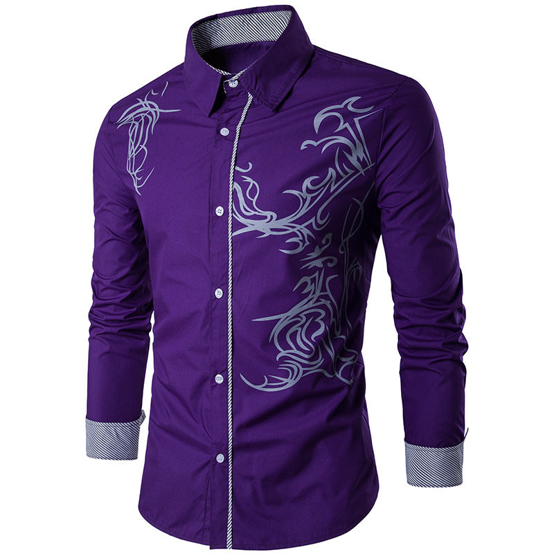 Herren nan figurbetontes Hemd mit Tribal-Print, verdeckter Knopfleiste und Kontrastkragen Echo Archiv