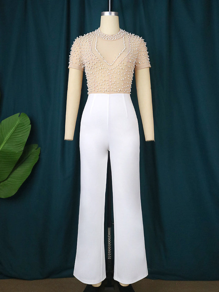 Damen eleganter Jumpsuit mit schimmerndem Perlen-Besatz Echo Archiv