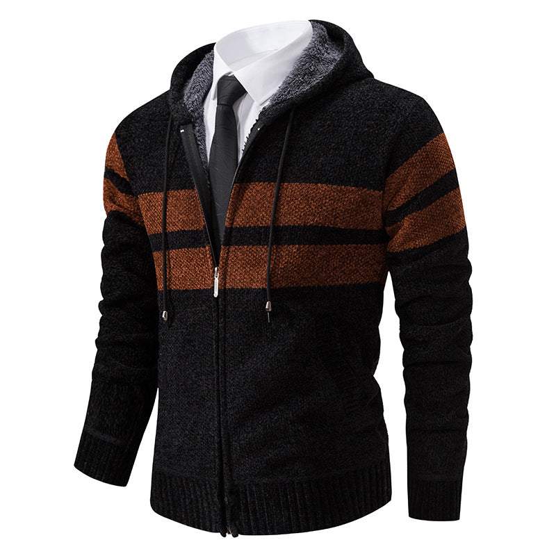 Herren nan gestrickte Kapuzenjacke mit Teddyfutter, verdecktem Reißverschluss und kontrastreifen Echo Archiv