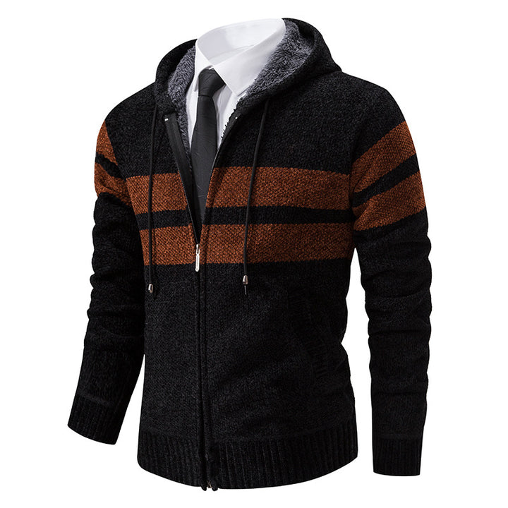 Herren nan gestrickte Kapuzenjacke mit Teddyfutter, verdecktem Reißverschluss und kontrastreifen Echo Archiv