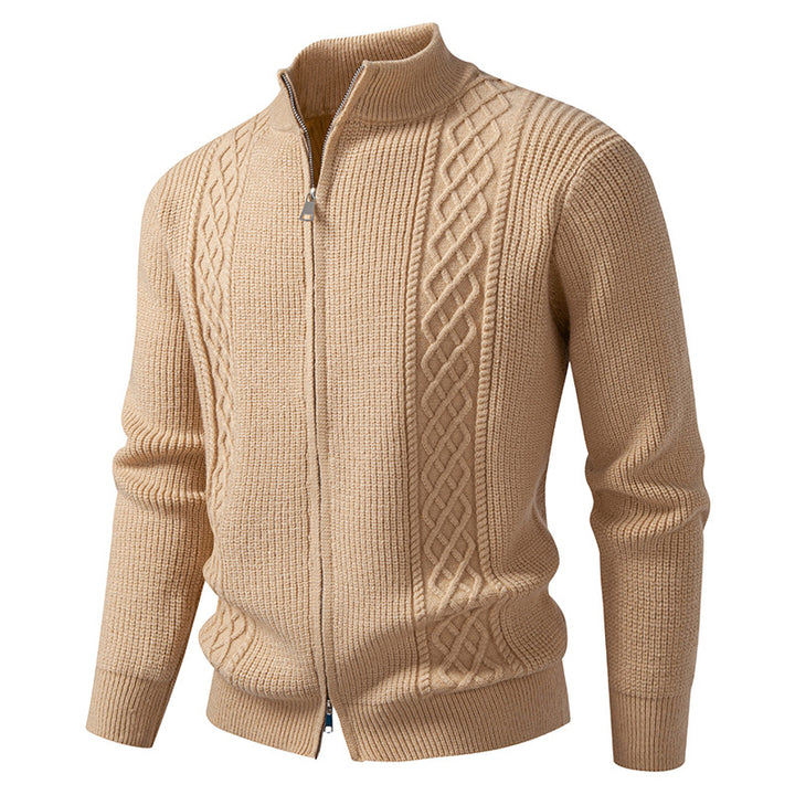 Herren nan Zip-Strickjacke mit dekorativem Zopfmuster, Stehkragen und elastischen Bündchen Echo Archiv