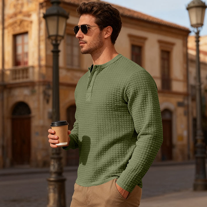 Herren Langarm-Henley-Shirt mit strukturiertem Design Echoarchiv