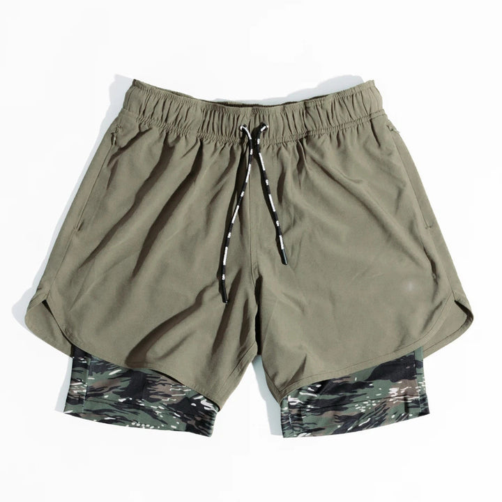 Herren Atmungsaktive Trainingsshorts mit integrierter Kompressionsunterhose und elastischem Bund Echoarchiv