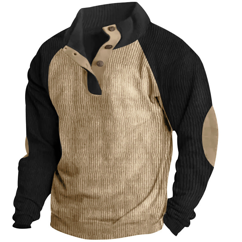 Herren nan strukturiertes Henley-Sweatshirt mit Stehkragen, Raglanärmeln und Ellbogenpatches Echo Archiv
