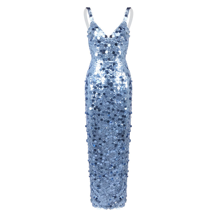 Damen Pailletten Maxikleid mit V-Ausschnitt und schmaler Silhouette Echo Archiv