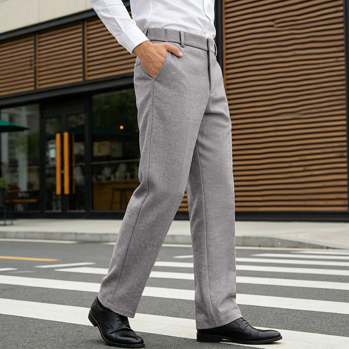 Herren Elegante gerade Tailoring-Hose mit Bügelfalte und feiner Fischgrätstruktur – Marzano