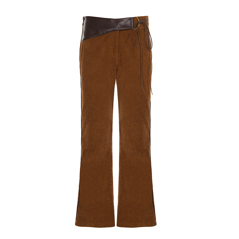 Damen nan ausgestellte Cordhose mit hohem Bund, Lederbesatz und Bindeband Echo Archiv